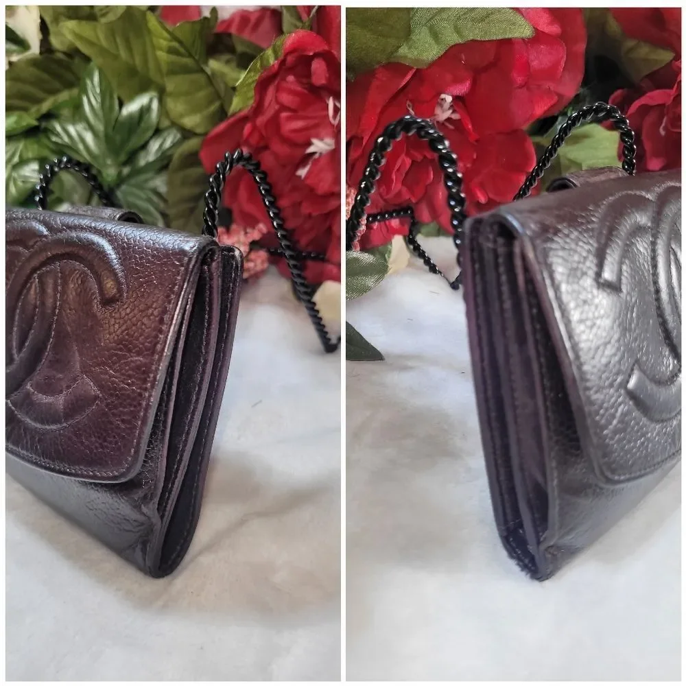 Authentic Chanel Caviar Leather Compact Wallet